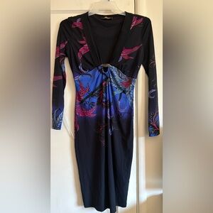 Roberto Cavalli Black and Blue Long Sleeve Dress